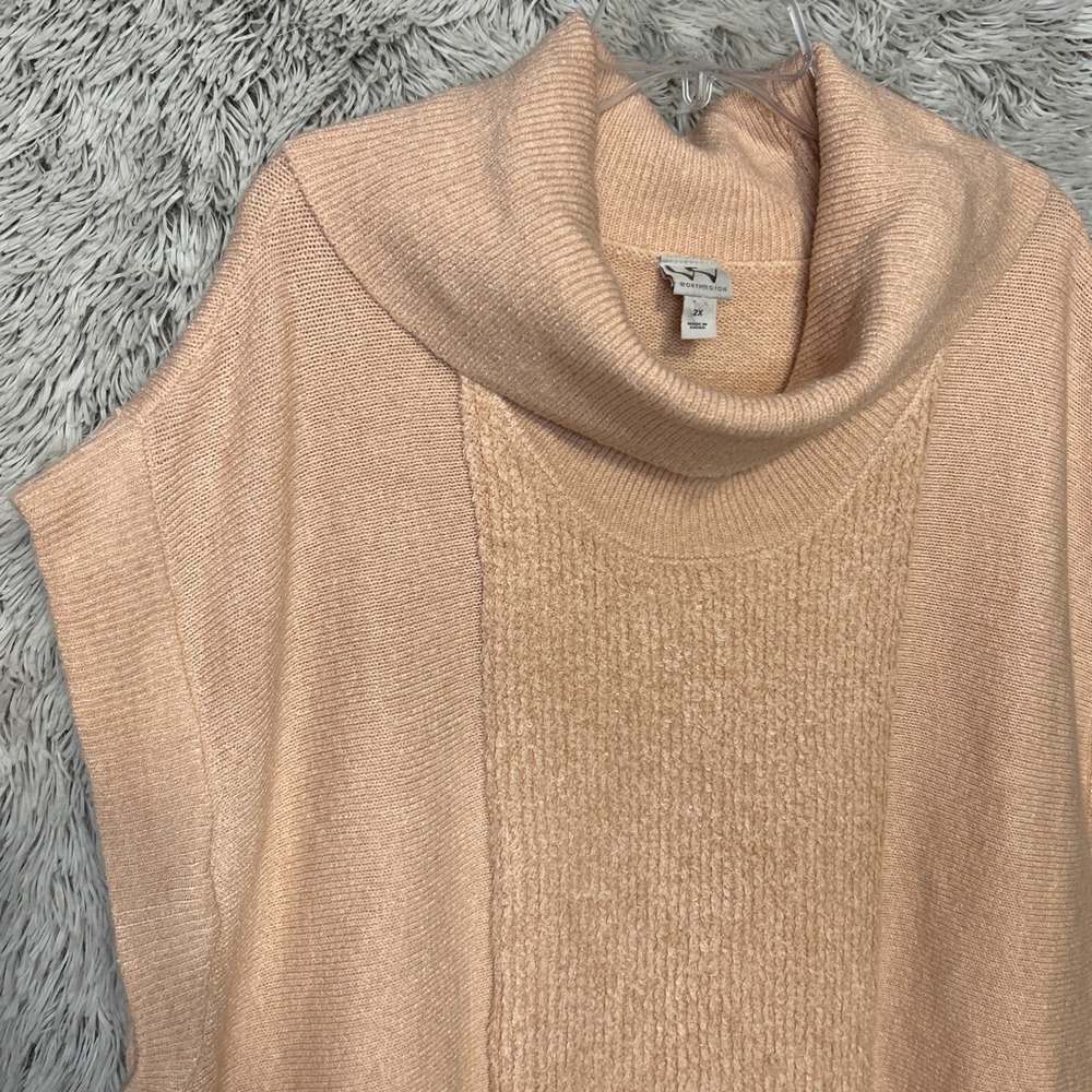 Worthington 2X Women's Pink Sand Cowl Chenille Dolman Sweater Oversize Stretch - Picture 2 of 7